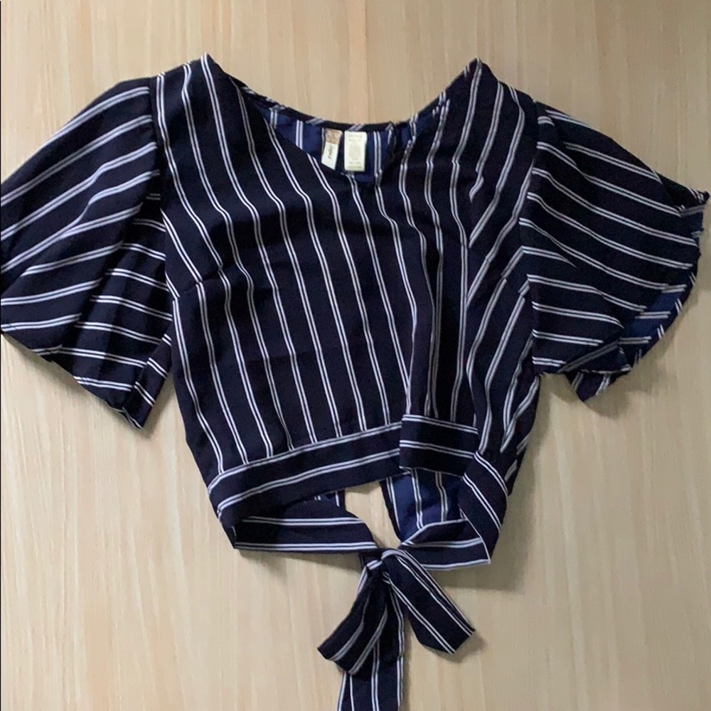 Navy and White Blouse